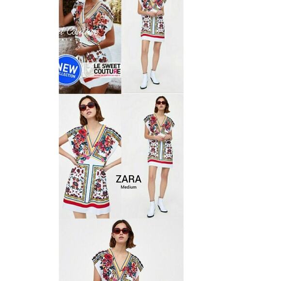 Zara Shift Dress – Size Medium  White Red Floral V-Neck Sleeveless Pullover  NWT - Picture 2 of 10